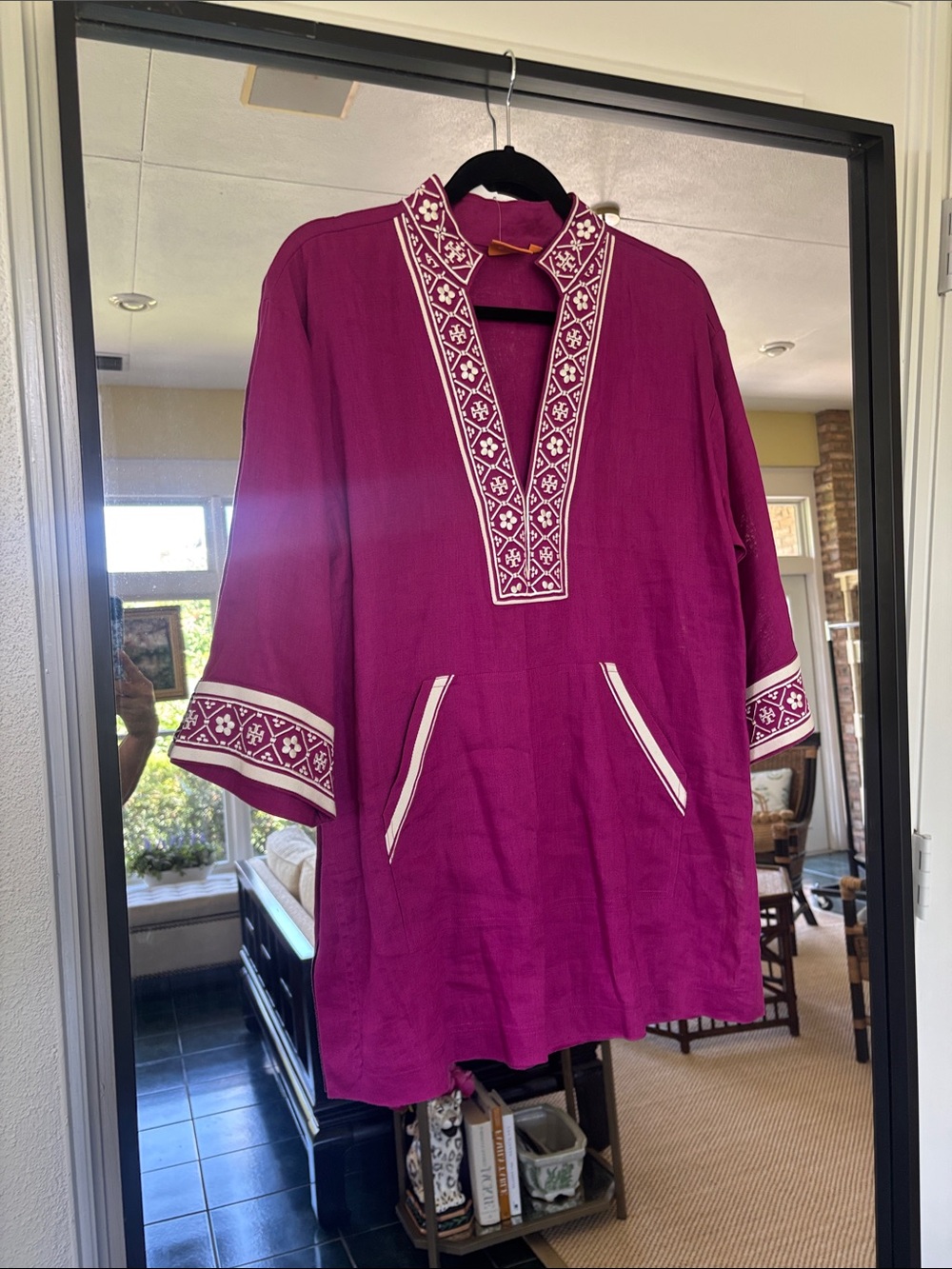 Tory Burch Magenta Embroidered Tunic Top